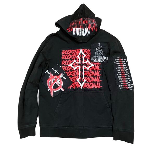 RockStar Other - Rockstar Original Tour Mens Large Streetwear Black Red Pullover Hoodie Hip Hop